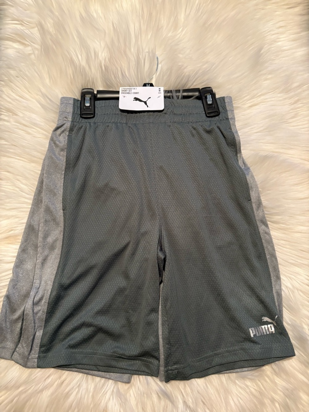 Puma 2 Pack  Dark Gray Athletic Boys Mesh Shorts with Light Gray Side Panels